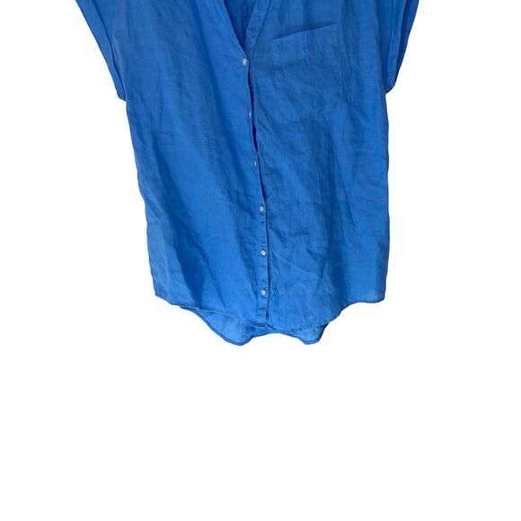 Rachel Zoe Linen Shirt Blue Button Up Casual Short Sleeve Lagenlook Medium - Picture 6 of 11